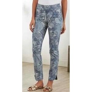 Soft Surroundings Blue La Medina Straight Leg Cotton  Pants Resort Cruise Large